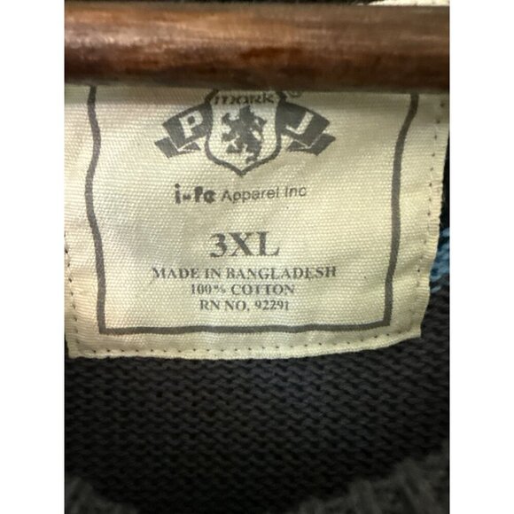 Mens 3XL Striped Pullover Sweater V-Neck Black/Gray/White 100% Cotton Casual Kni - Picture 2 of 7